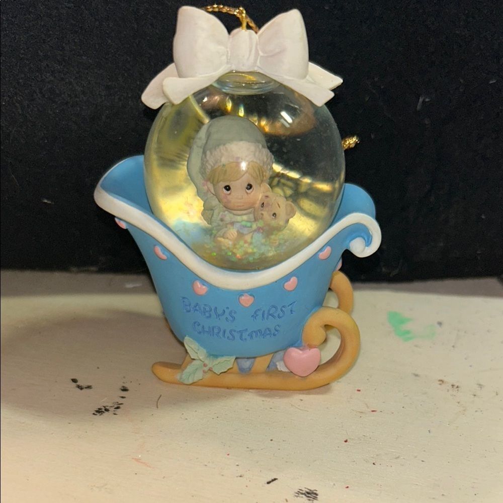 Baby's First Christmas Ornament with Blue and Gold Accents